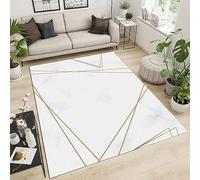 PAJEON Tapis de Salon Lignes d'or Blanc Simples De Luxe Léger Et Moderne, 70 x 140 cm Tapis avec Dos en Caoutchouc Antidérapant, Paillasson Intérieur - pour Décor de Sol de Chambre à Coucher de Salon