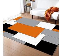 PAJEON Tapis de Salon Orange Gris Noir Blanc Géométrique, 70 x 140 cm Tapis avec Dos en Caoutchouc Antidérapant, Paillasson Intérieur - pour Décor de Sol de Chambre à Coucher de Salon