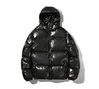 Pajiay Doudoune Homme Lâche Mode Brillant Couleur Unie Capuche Veste Hiver Chaud Coupe-Vent Simplicité Tendance Couple Tenue Léger Imperméable B-Black 5XL