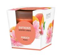 pajoma® Bougie parfumée, pêche, dans un verre satiné, poids de la cire, 120 g, durée de combustion : 25 heures, dans un emballage cadeau élégant, qualité supérieure