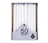 pajoma Lot de 50 bougies - Blanc - Hauteur : 25 cm - Durée de combustion : environ 7 heures.