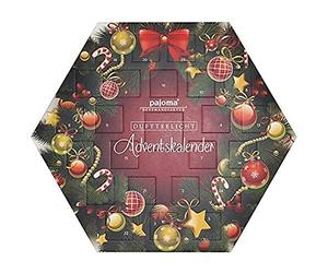 pajoma Bougies parfumées - Calendrier de l'Avent hexagonal - 24 bougies chauffe-plat - 6 variétés différentes - Avec photophore