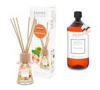 pajoma Kit de parfum d'ambiance avec diffuseur 100 ml + recharge avec bâtonnets en rotin | Désodorisant longue durée (+ recharge de 1000 ml, orange mangue)