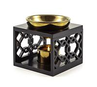 pajoma Lampe à Parfum en Bois/céramique « Oriental », L 12 x l 12 x H 9,5 cm, Noir et doré