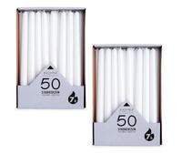 pajoma® Lot de 100 bougies à tige blanches - Hauteur : 25 cm - Durée de combustion : environ 7 heures - Sans parfum - Polyvalentes pour bougeoirs, décoration et occasions festives