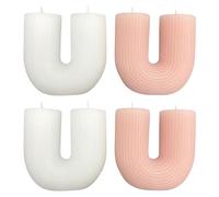 pajoma® Lot de 4 bougies décoratives en forme de U, blanches, rose pâle, poids de cire, 120 g de cire, environ 5 heures de combustion, 78 x 35 x 75 mm, bougie en cire, bougie domestique
