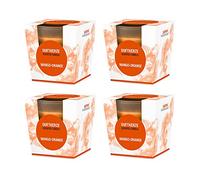 pajoma® Lot de 4 bougies parfumées orange mangue Dans un verre satiné | 4 x 120 g de cire | Durée de combustion : 25 heures | Dans un élégant emballage cadeau | Qualité supérieure