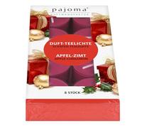 pajoma® Lot de 8 bougies chauffe-plat parfumées en forme de pomme et cannelle dans un étui en polycarbonate - Durée de combustion : environ 4 heures - Hauteur : 1,5 cm - Diamètre : 3,5 cm - Qualité