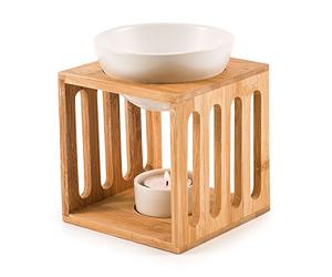 pajoma Relaxdays Wellness Brûleur en Bambou et céramique Taille M 9,4 x 9,5 x 9,5 cm