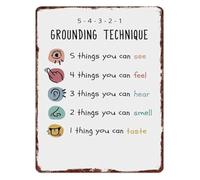 PAJPXPCD 5 4 3 2 1 Grounding Technique Metal Sign Anxiety Coping Skill Calming Method Mental Health Mindfulness Guide Aluminum Wall-Art for Home Office 8 X 12 inch