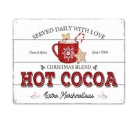 PAJPXPCD Cozy Christmas Sign Cocoa Metal Tin Rustic Winter Wall Decor for Farmhouse Kitchen Coffee Shop Break Room Seasonal Holiday Art 8 X 12 inch