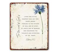 PAJPXPCD Faith Metal Tin Sign Scripture Hebrews Chapter 4 Verse 12 Gods Word Is Sharp Vintage Wall-Art For Bedroom Living Room 8 X inch