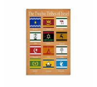 PAJPXPCD Framed Wall-Art: The Twelve Tribes of Israel - Complete Reference Chart on Canvas, Ready to Hang Elegant Gift for Pastors, Teachers & History Buffs(Unframed,12x18inch(30x45cm))