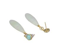 PAJPXPCD Green Jade Teardrop Crystal Stud Earrings Ethnic Style Lady Gift Jewelry