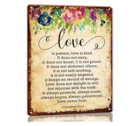 PAJPXPCD Metal Sign Love Is Patient Is Kind 1 Corinthians 13 4 8 Wall Decor Inspirational Scripture Tin Plaque Office Bedroom X 12 inch