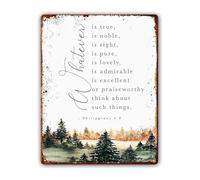 PAJPXPCD Philippians 4 8 Whatever Is True Metal Tin Sign Bible Verse Scripture Art Vintage Wall Decor for Home 8 X 12 in