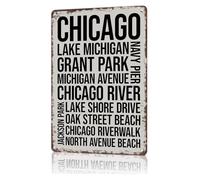 PAJPXPCD Retro Tin Sign Chicago Typography Print Windy City Souvenir Poster For Bar Pub Cafe Game Room 8 X 12 inch
