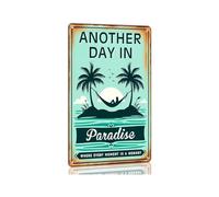 PAJPXPCD Retro Tropical Metal Sign Another Day in Paradise Where Every Moment Is a Memory Vintage Tin Wall Decor for Patio Deck Porch Bar 8 X 12 inch