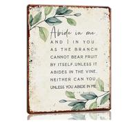 PAJPXPCD Scripture Metal Sign John 15 4 Abide in Me Remain in My Love Inspirational Words Vintage Typography Motif Tin Plaque for Study Office 8 X 12 inch