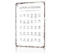PAJPXPCD Spanish Washing Machine Symbols Metal Tin Sign Funny Laundry Decor for Dorm Room Shared Gift Plaque 8 X 12 inch