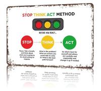 PAJPXPCD Stop Think Act Funny Metal Wall Sign Sarcastic Behavior Reminder Decor for Man Cave Game Room Workshop Shed 8 X 12 inch