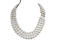 PAJPXPCD Style de luxe 3 brins naturel véritable culture blanche pomme de terre forme perle d'eau douce 10-11mm collier 925 fermoir en argent