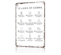 PAJPXPCD Twelve Laws of Karma Funny Metal Wall Sign Sarcastic Cause Effect Reference Decor for Man Cave Game Room Workshop 8 X 12 inch
