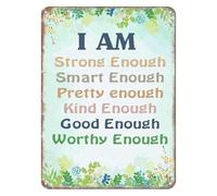 PAJPXPCD Vintage Inspirational Sign I Am Strong Enough Metal Tin Quote Wall Decor for Home Office Study 8 X 12 inch