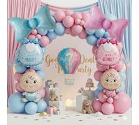 PAKESI Kit d'arche de ballons roses et bleus de 141 pièces, guirlande de ballons décoratifs avec accents en aluminium pour fête prénatale garçon ou fille, décorations de fête de révélation du sexe