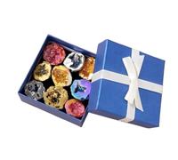 PAKMEZ Agate Geode Set Electroplated Colorful Treasure Basin, Raw Crystal Cave for Home Office Decor & Collection