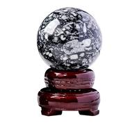 PAKMEZ Black Crystal Ball Sphere Ornament with Stand Rare Crystals and Gemstones for Collecting, Black and White Crystal Geode Ball Gift Rock and Decor,Black,50~55mm