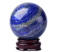 PAKMEZ Blues Lapis Lazuli Crystal Gemstone Sphere Polished Crystal Ball with Wooden Stand for Home Decoration,80mm
