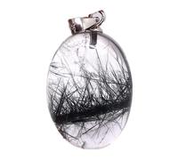 PAKMEZ Naturel noir rutilé Quartz pendentif noir rutilé cristal pierre bijoux for femme hommes cadeau de 20x15x10mm perles argent ovale pierre précieuse AAAAA