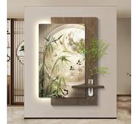 PAKMEZ Peinture Murale en Grès avec Éclairage LED, Art Végétal Hydroponique Peintures Murales Chinoises, pour Décor Salon Chambre(Brown E,53 * 80cm/21 * 31.5in)