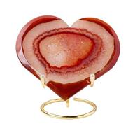 PAKMEZ Red Agate Slice Geode Heart Shape Quartz Rock Gemstone with Stand Crystal Druzy Home Decor Precious Gifts,500-600g