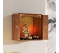 PAKMEZ Support De Statue De Bouddh, Autel Bouddhiste en Bois Massif Armoire Dieu De IA Richesse, Autel De Méditation Bouddhiste Relaxant avec Rangement(Brown,60 * 40cm/24 * 16in)