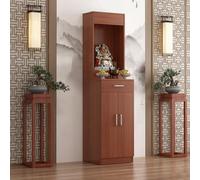 PAKMEZ Support de Statue de Bouddh, Autel Bouddhiste en Bois Massif Armoire Dieu de la Richesse, Armoire de Sanctuaire Domestique, avec Rangement, Méditation(Red)