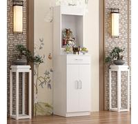 PAKMEZ Support de Statue de Bouddh, Autel Bouddhiste en Bois Massif Armoire Dieu de la Richesse, Armoire de Sanctuaire Domestique, avec Rangement, Méditation(White)