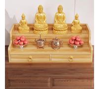 PAKMEZ Support De Statue De Bouddh, Autel De Méditation Bouddhiste Relaxant avec Rangement, pour Produit Décor D'autel Bouddhiste De Sculpture sur Bois en Bois(Wood Color,80 * 40cm/31 * 16in)