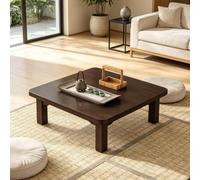 PAKMEZ Table de Thé Tatami Moderne, Table Japonaise Basse | Coins Arrondis Pieds Robustes, Bureau Profil-Bas Salon Chambre Déco Zen(Brown,80*80*42cm/32*32*16.5in)