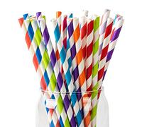 Paktalk Lot de 100 Pailles en papier,Pailles Carton Jetables Arc-en-Ciel (10 Couleurs Vives) Pour Fêtes Joyeuses et Cocktails Festifs (Ø6 x 210mm)