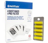 PakTrade 4 Sacs Aspirateur + Microfiltre + 5 Parfums Compatible avec Nilfisk Elite RCL14E08A2-128350554, Elite Serie | 4 Sacs, Filtres, Désodorisants, Accessoires, Pièces de Rechange