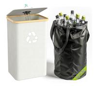 Pakusane Poubelle de recyclage pour cuisine et maison - Grande poubelle de recyclage avec couvercle amovible et réutilisable - Bouteille en verre et autocollants en plastique - Noir - 100 l