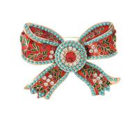 Palace Broche vintage en forme de grand nœud émaillé - Imitation turquoise rétro pour accessoires de veste de costume