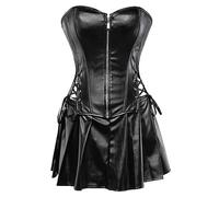 Palace Fashion Costume Deux pièces en PU pour Femme Noir 7XL