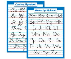 Palace Learning ABC Alphabet - Tableau cursif et poster manuscrit - Lot de 2 posters laminés (45,7 x 61 cm)