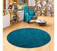 PALACE - Tapis Shaggy à Poils Longs Rond - Sarcelle - 4 Tailles Disponibles