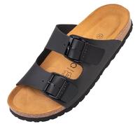 Palado Corfu Mules pour femme, Sandales tendance avec 2 sangles réglables, Chaussons pour homme avec semelle en daim fin et en liège naturel, Noir mat basique, 41 EU