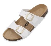 Palado Mules Samos pour femme - Élégantes - Fabriquées en Espagne - Chaussons confortables avec semelle en liège amortissant - Chaussures d'été tendance, Vernis blanc., 39 EU