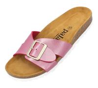 Palado Tinos Metallic Mules pour femme - Sandales extra confortables - Pantoufles en liège naturel - Fabriquées en UE - Avec semelle en cuir naturel fin, Rose métallisé, 41 EU